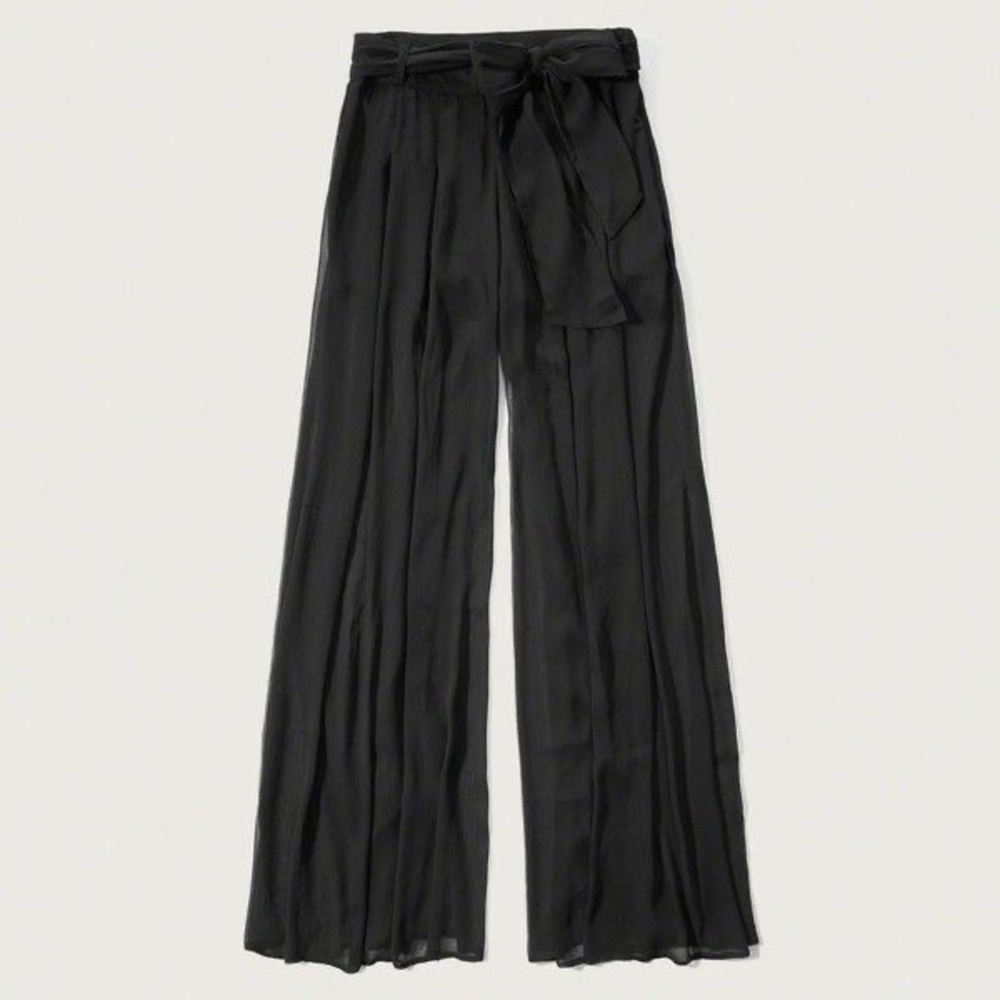 Abercrombie & Fitch Black Sheer Belted Wide Leg Pants